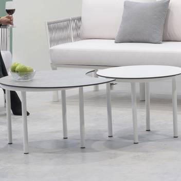 Set de 2 mesas de centro de aluminio y HPL [Luna] de Hevea - Set de 2 mesas de centro para exterior. Estructura de aluminio color blanco, antracita o champagne y tablero HPL.
