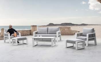 Sofá 2p+ 2 sillones+ mesa, alum bicolor [Neptuno] de Hevea - Lujoso conjunto de alumnio bicolor para exterior: 1 sofá de 2 plazas + 2 sillones + 1 mesa de centro.