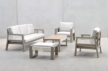 Sofá 3p+ 2 sillones+ mesa, alum bicolor [Neptuno] de Hevea - Lujoso conjunto de alumnio bicolor para exterior: 1 sofá de 3 plazas + 2 sillones + 1 mesa de centro.