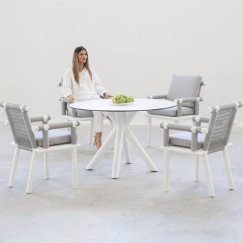 Sillón comedor de aluminio y cuerda [Nusa] de Hevea - Elegante sillón de comedor para exterior de aluminio y cuerda. Disponible en color blanco, antracita o champagne.