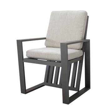 Sillón comedor-jardín de aluminio [Abigueil] de Hevea - Sillón de comedor para exterior con cojines confort. Estructura de aluminio disponible en colores blanco, antracita, champagne, plata, marrón o nude