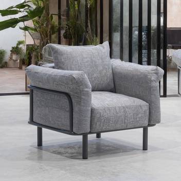 Sillón de aluminio cojines extra grandes [Brandon] de Hevea - Sillón lujo de alumino, con cojines ultra confort extra grandes, para interior o exterior. Colores: blanco, antracita, marrón, nude, champagne o plata.