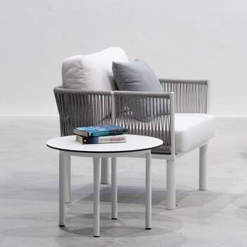 Sillón confort de aluminio con cuerda [Cloe] de Hevea - Sillón confort con cojines desenfundables para exterior. Estructura de aluminio color blanco, antracita o champagne recubierta de cuerda redonda