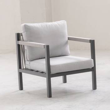 Sillón confort de aluminio y cuerda [Damasco] de Hevea - Sillón relax con cojines desenfundables para jardín. Fabricado de aluminio y cuerda. Colores: blanco, gris, marrón o champagne.