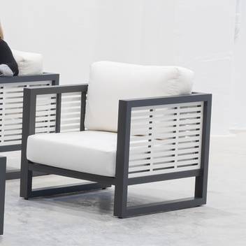 Sillón de aluminio bicolor para exterior [Mariet] de Hevea - Sillón relax para jardín de alumnio bicolor, con cojines gran confort desenfundables. Disponible en varios colores.