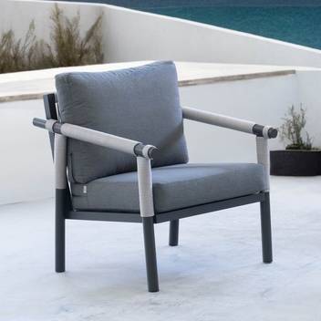 Sillón confort de aluminio y cuerda [Merlot] de Hevea - Sillón confort con cojines desenfundables para exterior. Estructura de aluminio color blanco, antracita, champagne o marrón recubierta de cuerda redonda