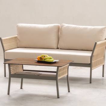 Sofá 2p de aluminio y cuerda para jardín [Celina] de Hevea - Sofá relax 2 plazas para exterior, con cojines desenfundables. Estructura de aluminio color blanco, antracita o champagne recubierta de cuerda redonda