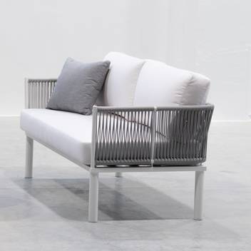 Sofá 2 plazas de aluminio con cuerda [Cloe] de Hevea - Sofá relax 2 plazas con cojines desenfundables para exterior. Estructura de aluminio color blanco, antracita o champagne recubierta de cuerda redonda