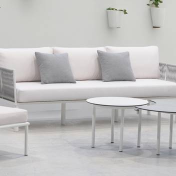 Sofá 3 plazas de aluminio con cuerda [Cloe] de Hevea - Sofá relax 3 plazas con cojines desenfundables para exterior. Estructura de aluminio color blanco, antracita o champagne recubierta de cuerda redonda