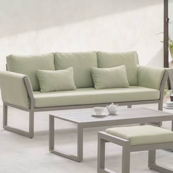 Sofá 3p de aluminio con brazos acolchados [Cupra] de Hevea - Sofá 3 plazas para exterior de aluminio, con opción de cojines en los brazos. En color: blanco, antracita, marrón, nude, champagne o plata.