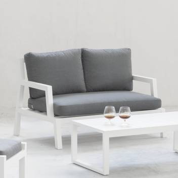Sofá 2 plazas de aluminio para exterior [Leisa] de Hevea - Confortable sofá 2 plazas para jardín de alumnio, con cojines desenfundables. Disponible en color blanco, antracita, champagne, plata, marrón o nude.