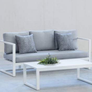 Sofá 3 plazas de aluminio para jardín [Manhatan] de Hevea - Sofá 3 plazas estructura de aluminio con cojines desenfundables, para exterior. Disponible en color blanco, plata, marrón, nude, champagne o antracita.