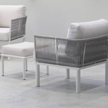 Taburete de aluminio para jardín [Cloe] de Hevea - Taburete/Reposapiés con cojín. Estructura de aluminio. Disponible en color blanco, antracita o champagne.
