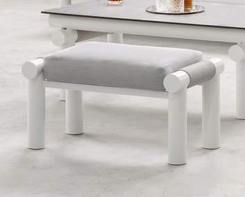 Lujoso taburete de aluminio y cuerda [Nusa] de Hevea - Lujoso taburete/reposapiés con cojín. Estructura de aluminio en color blanco, antracita, champagne o marrón, recubierta de cuerda redonda.