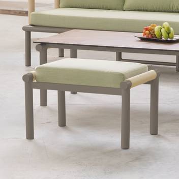 Taburete de aluminio y cuerda [Urbia] de Hevea - Taburete/Reposapiés con cojín. Estructura de aluminio recubierta de cuerda redonda. Disponible en color blanco, antracita, champagne o marrón.