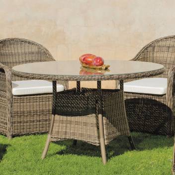 Mesa de comedor-jardín ◯120 de ratán [Amanda] de Hevea - Mesa redonda de 120 cm para jardín, de ratán sintético color natural envejecido