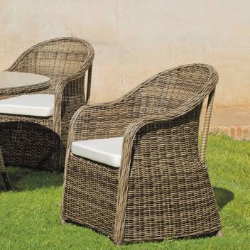 Sillón comedor-jardín de ratán [Amanda] de Hevea - Sillón de comedor para exterior, de ratán sintético color natural envejecido