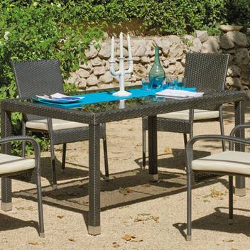 Mesa Ratán Sintético Ampurias-150 de Hevea - Mesa de comedor para jardín de médula sintética color antracita, con tapa de cristal templado