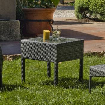 Mesa auxiliar ▢50 de ratán color gris [Padova] de Hevea - Mesa auxiliar para jardín o terraza, de ratán sintético color mix-gris, con tapa de cristal templado.