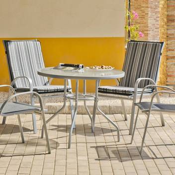 Mesa ◯60 de acero color plata [Seul] de Hevea - Mesa redonda de acero inoxidable color plata, para jardín o terraza, con tablero de cristal templado de 60 cm.