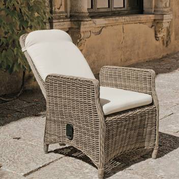 Sillón comedor-jardín reclinable, ratán[Borsalino] de Hevea - Sillón relax para exterior de médula sintética, multiposiciones, con sistema hidráulico. Cojines asiento y respaldo tapizados en Dralón Lux.