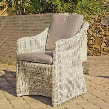 Sillón comedor-jardín de ratán [Celebes] de Hevea - Sillón comedor de comedor para exterior, de médula sintética, con cojines asiento y respaldo tapizados en Dralón Lux.