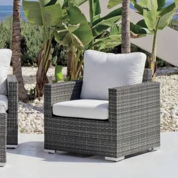 Sillón confort de ratán para jardín [Doha] de Hevea - Sillón confort para exterior, de médula sintética color mix-gris, con cojines tapizados en dralón color gris