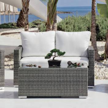 Sofá 2 plazas de ratán para jardín [Doha] de Hevea - Sofá 2 plazas para exterior de médula sintética color mix-gris, con cojines tapizados en dralón color gris