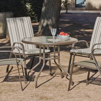 Mesa ◯90 de acero color bronce [Macao] de Hevea - Mesa redonda de acero, para jardín o terraza, con tablero de cristal templado de 90 cm