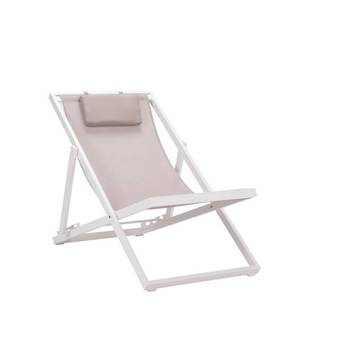 Tumbona de aluminio y textilene [Davis] de Mooma - Tumbona/cama plegable para exterior. Estructura de aluminio lacado en blanco, antracita o taupe. Asiento y respaldo en textilene color blanco, gris claro, taupe o antracita. Con espaldo multiposición.