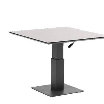 Mesa elevable ▢90 de aluminio [Isabela] de Mooma - Mesa de comedor elevable para exterior, con estructura de aluminio color blanco o antracita y top de la mesa en cristal porcelánico con recubrimiento 3D color gris claro.