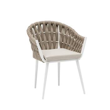 Sillón comedor aluminio y cuerda [Meridian] de Mooma - Sillón de comedor para exterior. Estructura de aluminio lacado en blanco o antracita recubierta de cuerda náutica de color greige o antracita. Cojín asiento (5 cm) en tejido olefina de color greige claro o gris medio.