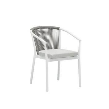 Silla comedor aluminio y cuerda [Moana] de Mooma - Silla de comedor para exterior. Estructura de aluminio lacada en color blanco o antracita recubierta de cuerda náutica de color gris o antracita. Cojín asiento (5 cm) en tejido olefina de color gris claro o gris medio.
