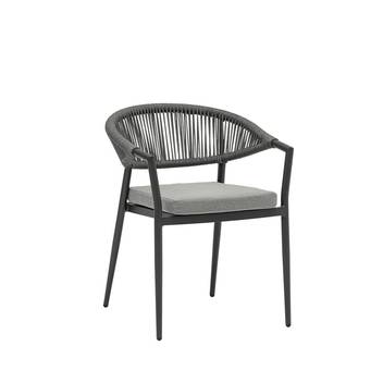 Silla comedor aluminio y cuerda [Ross] de Mooma - Silla de comedor para exteriores. Estructura en aluminio lacada en blanco o en antracita recubierta de cuerda náutica de color gris medio o color antracita. Cojín asiento (5 cm) en tejido olefina de color gris claro o gris medio.