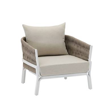 Sillón relax aluminio y cuerda [Anmore] de Mooma - Sillón relax 1 plaza para exterior. Estructura en aluminio lacada en blanco o antracita recubierta de cuerda náutica de color greige o antracita. Cojines del asiento (14 cm) y respaldo (20 cm) en olefina.