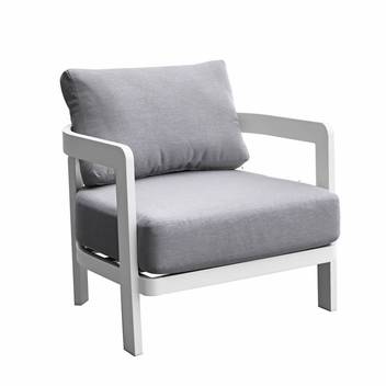 Sillón relax aluminio [Babylon] de Mooma - Sillón relax 1 plaza para exterior. Estructura en aluminio lacada en blanco. color antracita. Cojines del asiento (18 cm) y respaldo (15 cm) en olefina color gris medio.