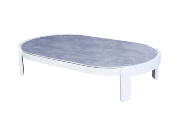 Mesa de centro aluminio top cerámico [Babylon] de Mooma - Mesa de centro con estructura de aluminio lacada en blanco y top cerámico 3D de 9 mm de grosor en color gris moteado, para jardín o terraza.