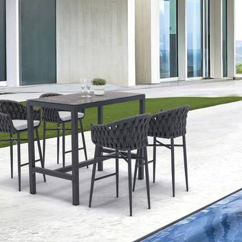 Mesa alta bar ▯130 de aluminio [Meridian] de Mooma - Mesa alta de bar para exterior. Estructura de aluminio color blanco o antracita y top de la mesa de cristal porcelánico 3D, con grosor de 6mm, en color gris claro o antracita moteado.