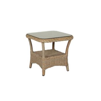 Mesa auxiliar 45x45 de ratán [Oregón] de Mooma - Mesa auxiliar 45x45 para jardín o terraza, con estructura de aluminio lacado y ratán sintético halfround. Incluye cristal templado de 5 mm.