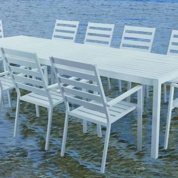 Mesa de comedor-jardín ▯300 de aluminio [Palma] de Hevea - Mesa de 300 cm de aluminio para jardín, con tablero lamas de aluminio. Disponible en color blanco, antracita, champagne, plata, marrón o nude.