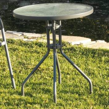 Mesa ◯60 de acero color gris antracita [Sulam] de Hevea - Mesa redonda de acero color antracita, para jardín o terraza, con tablero de cristal templado de seguridad de 60 cm.