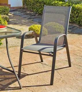 Sillón Acero Sulam de Hevea - Sillón de acero color antracita, con asiento y respaldo de Textilen