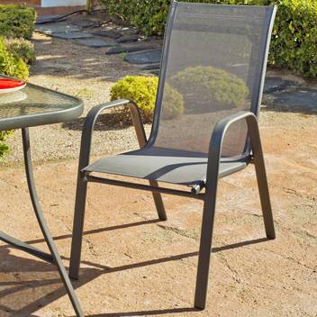 Sillón apilable de  acero y textilen [Sulam] de Hevea - Sillón de acero color antracita, con asiento y respaldo de textilen, para jardín o terraza