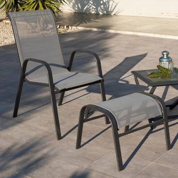 Taburete para jardín de acero y textilen [Sulam] de Hevea - Taburete-reposapiés para jardín o terraza, de acero color antracita y textilen color gris