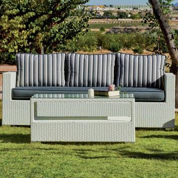 Sofá 3 plazas de ratán blanco para jardín [Tuscan] de Hevea - Sofá 3 plazas para exterior, de ratán sintético color blanco