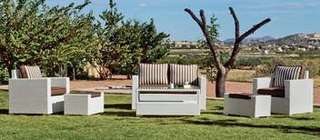 Conjunto Ratán Sint. Tuscan-7 de Hevea - Conjunto de ratán sintético color blanco: sofá 2 plazas + 2 sillones + mesa de centro