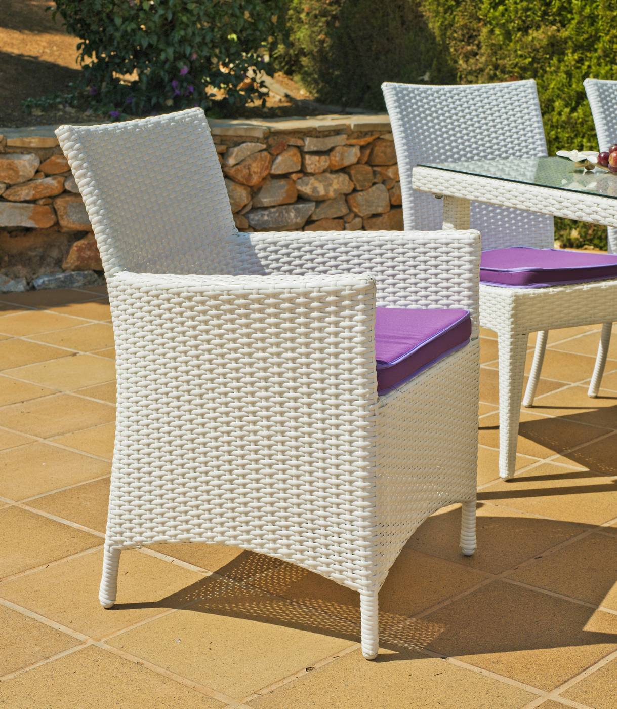 Conjunto Ratán Sint. Sandra 180-6 - Conjunto de ratán sintético color blanco: 1 mesa de 180 cm. + 6 sillones confort + 6 cojines