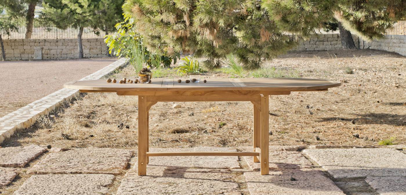 Set Madera Teka Seroni-Ext - Conjunto de madera de teka maciza: Mesa extensible de 180 a 240 cm, 8 sillones con cojines asiento