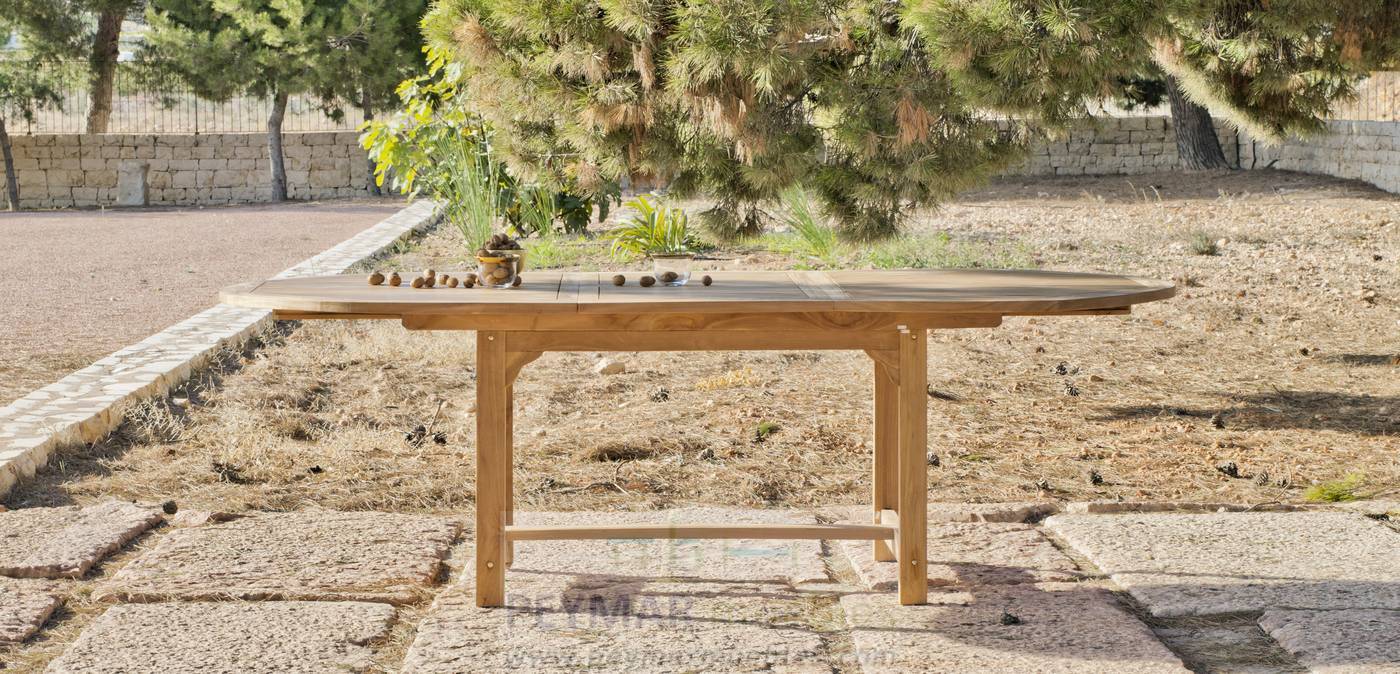 Mesa extensible de 180 a 240 cm, de madera de teka color oro