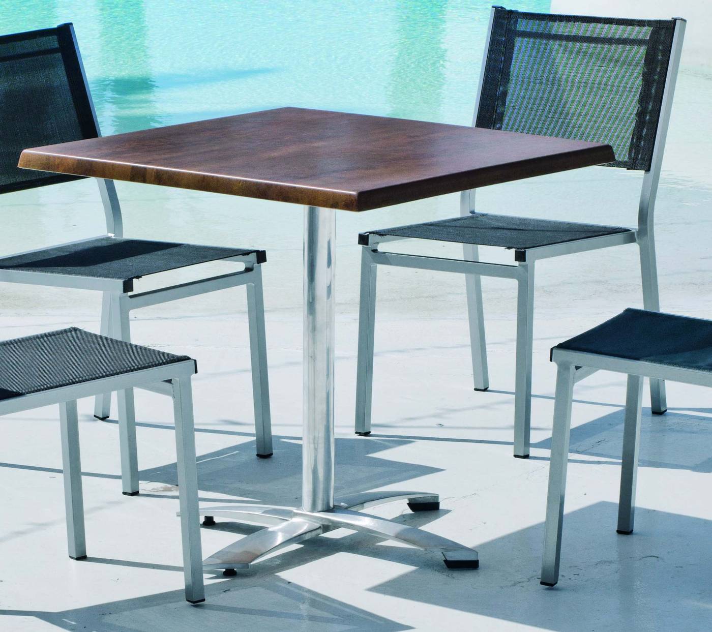 Set Aluminio Albani/Sion-80/4 - Conjunto aluminio: mesa cuadrada plegable 80 cm. con tablero de heverzaplus y 4 sillas de aluminio y textilen